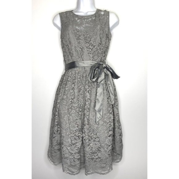 Tevolio Dresses & Skirts - Tevolio Gray Lace Overlay Belt Cocktail Dress NWT Size 14